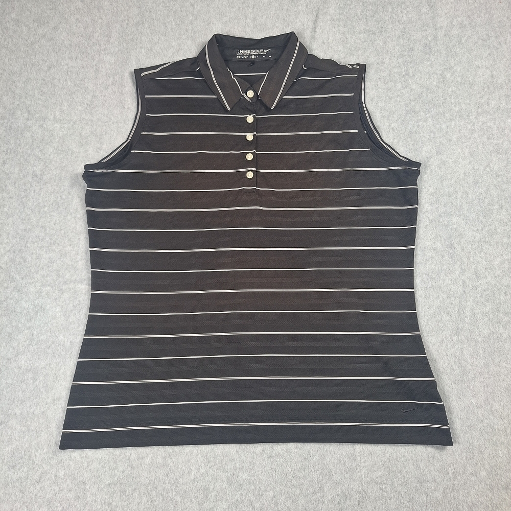 Nike Golf Dri Fot Women's Black White Striped Sleeveless Polo Top Size XL